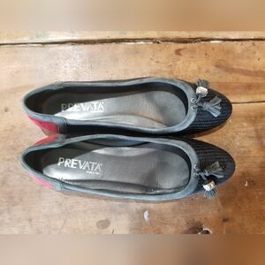 Woman's Prevata Flats Black with Red heel Italian leather size 9